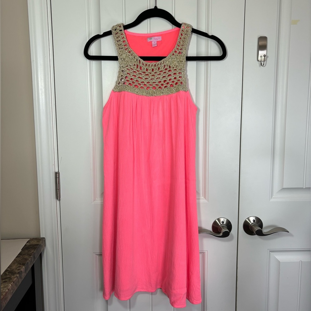 Lilly Pulitzer Rachelle Gauzy Swing Dress Coral Pink Sun Ray Size XS